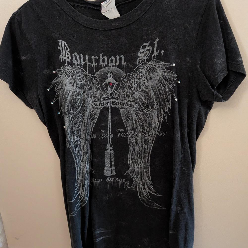 Black Graphic T-Shirt with Wing Design
